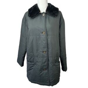 Burberrys of London Black Quilted Jacket Size M Faux Fur Collar